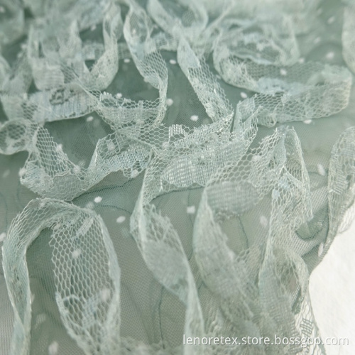 Dzianiny Dot Flocking Green Lace Haft Mesh Tkanina